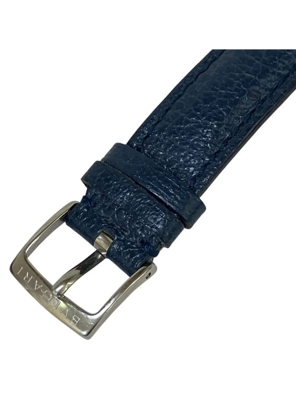 Bvlgari Solo Tempo Watch SS Leather Quartz Blue Dial